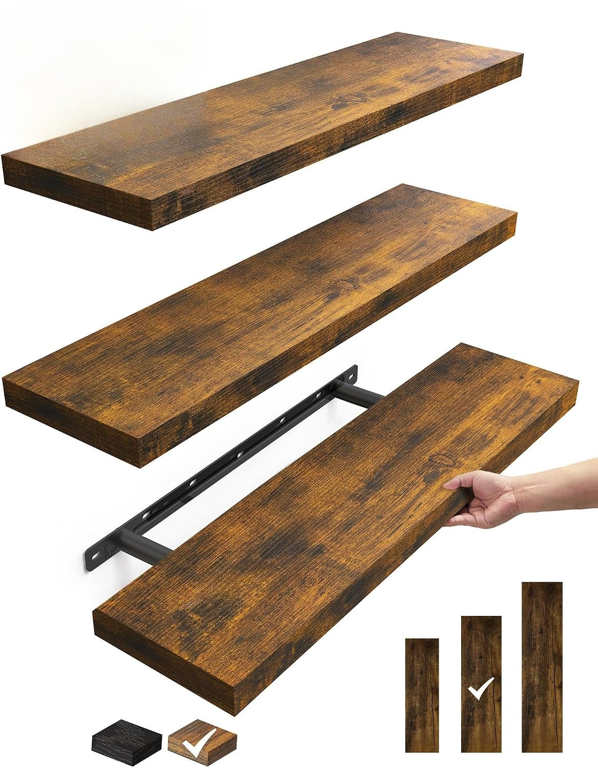Rustic Brown Wall Floating Shelves Set