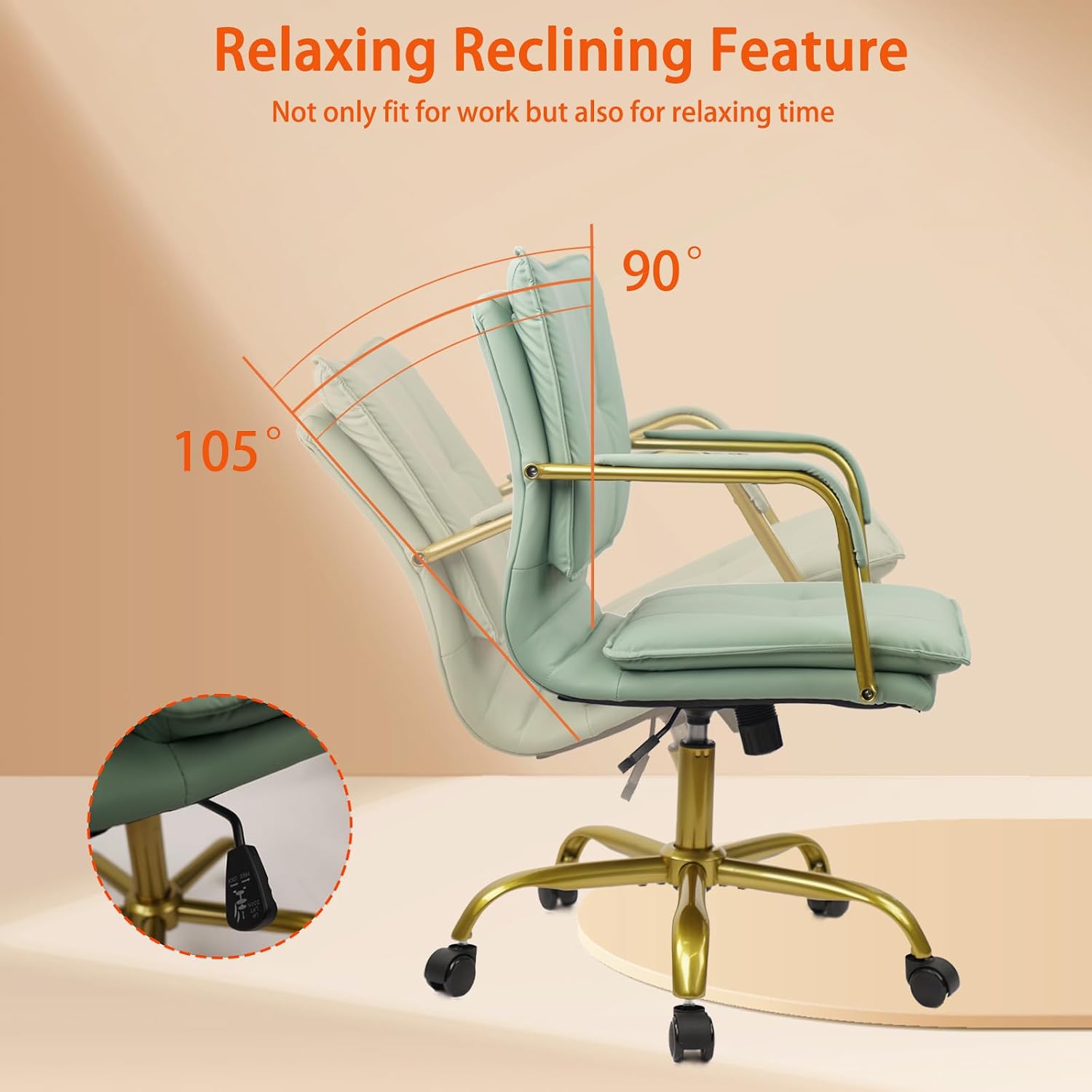 Green Leather Swivel Desk Chair Golden Legs
