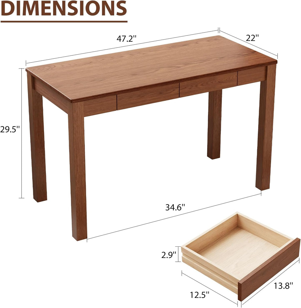 Walnut 45" Wood Desk with Drawers