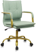 Green Leather Swivel Desk Chair Golden Legs