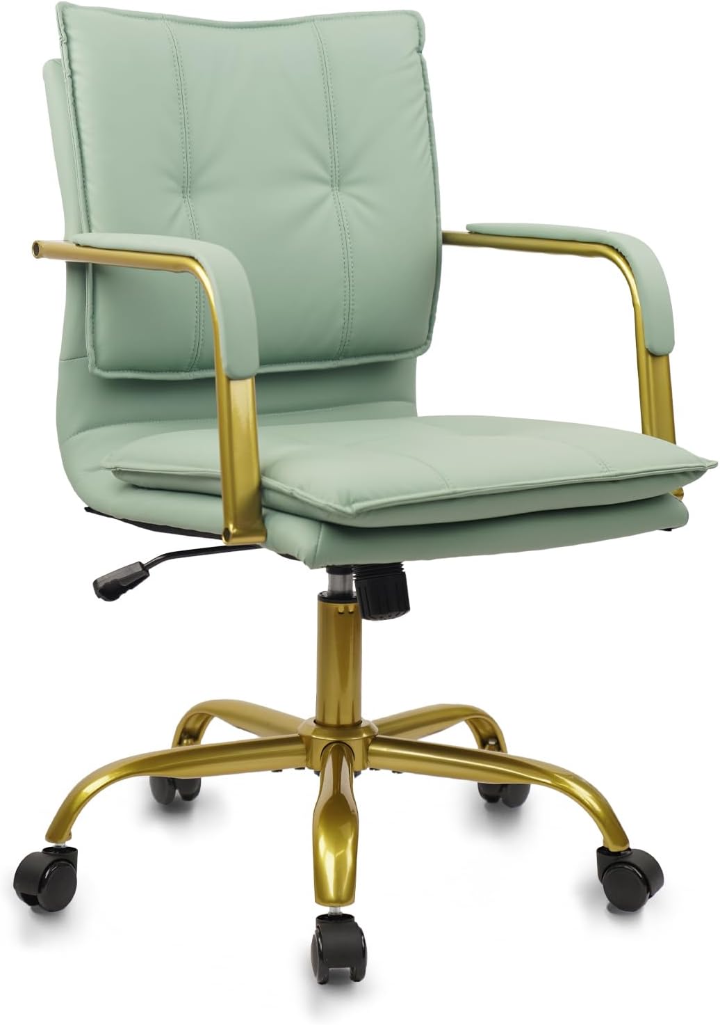 Green Leather Swivel Desk Chair Golden Legs