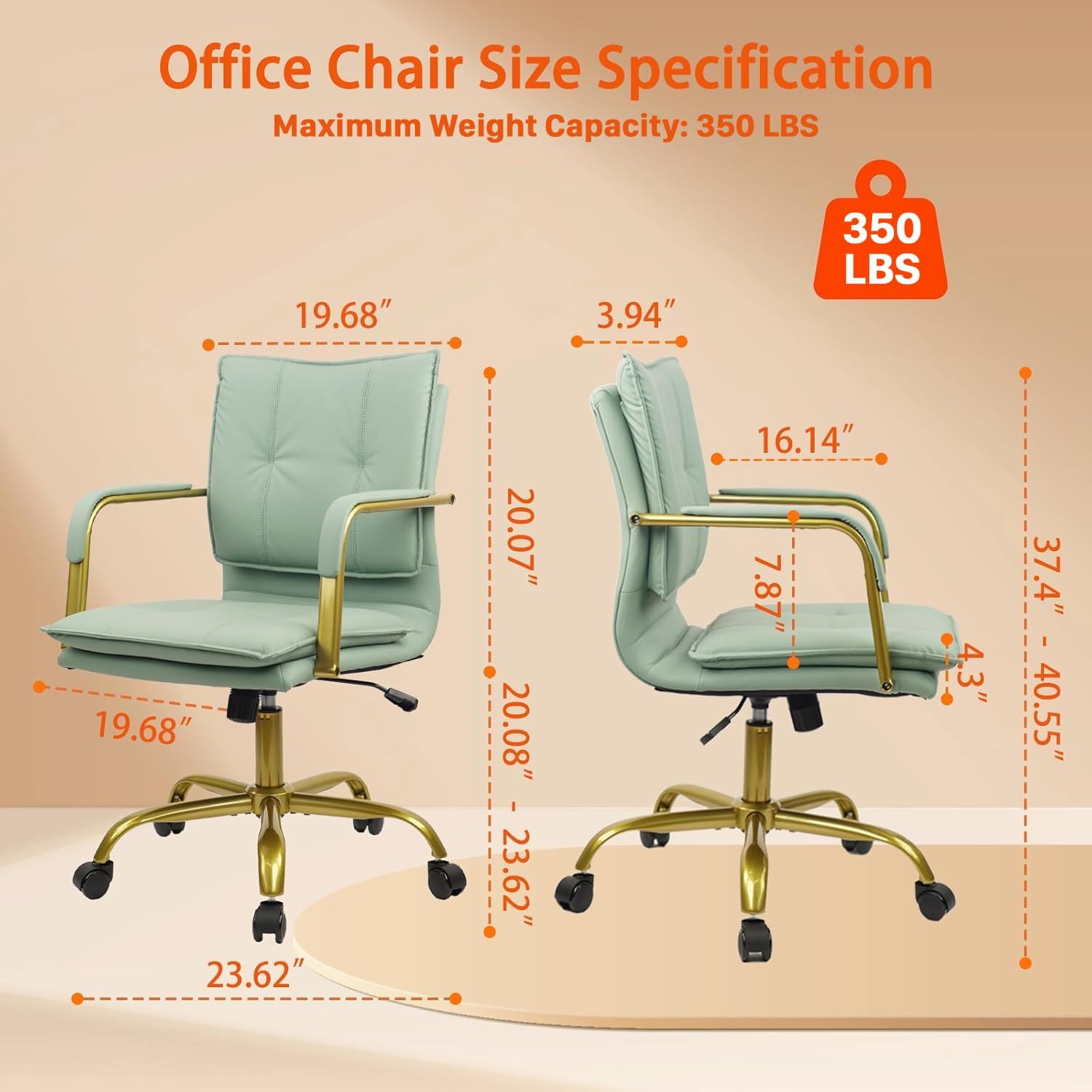 Green Leather Swivel Desk Chair Golden Legs