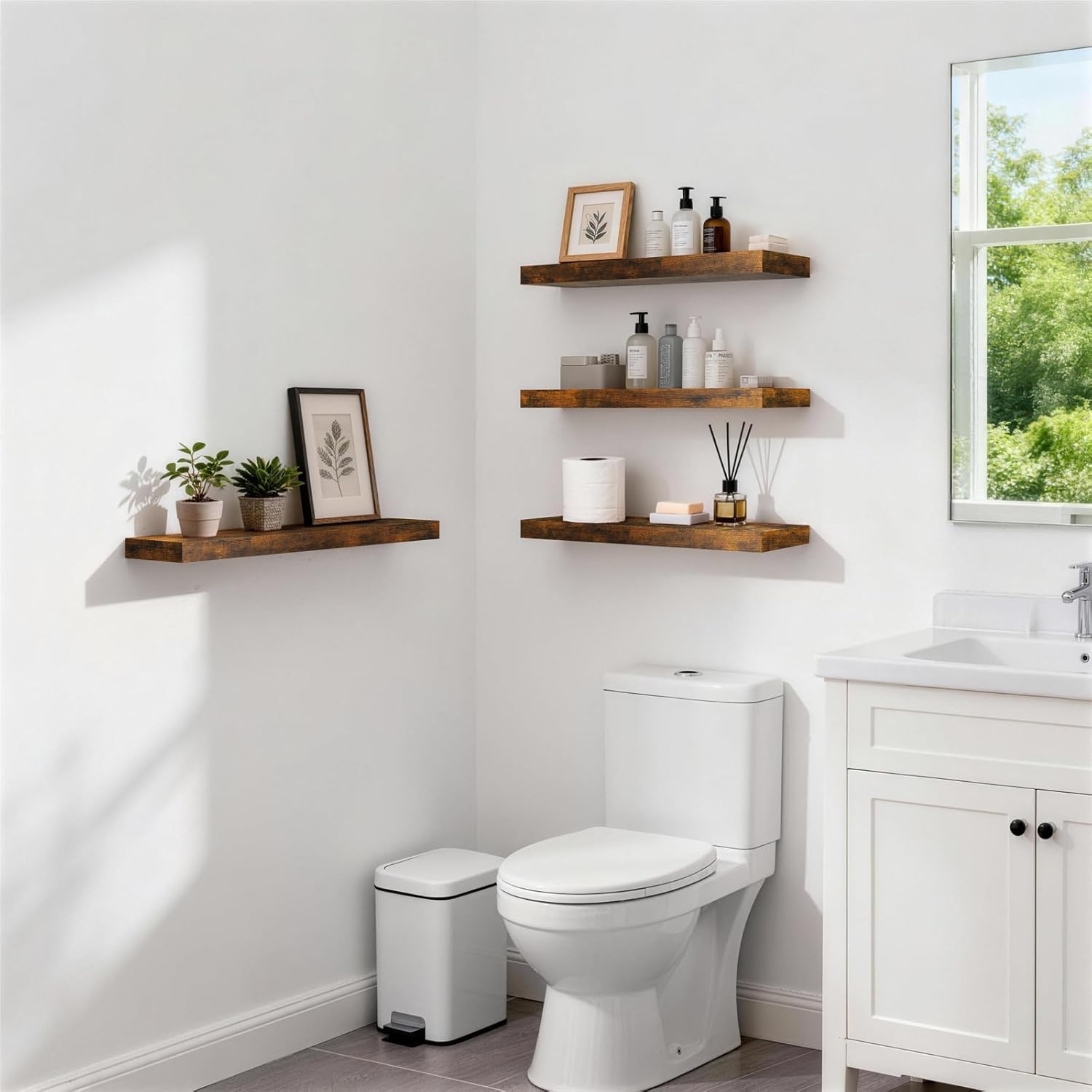 Rustic Brown Wall Floating Shelves Set