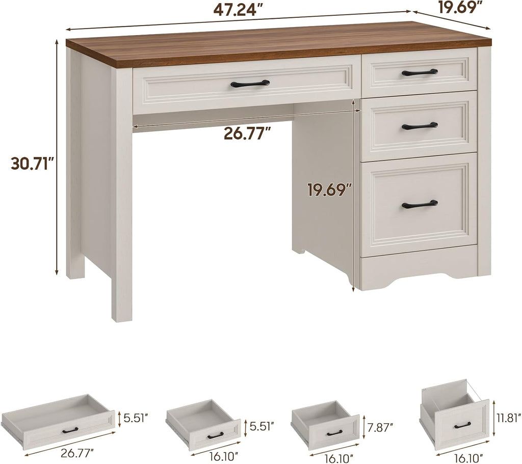 White Farmhouse Desk with File Drawer