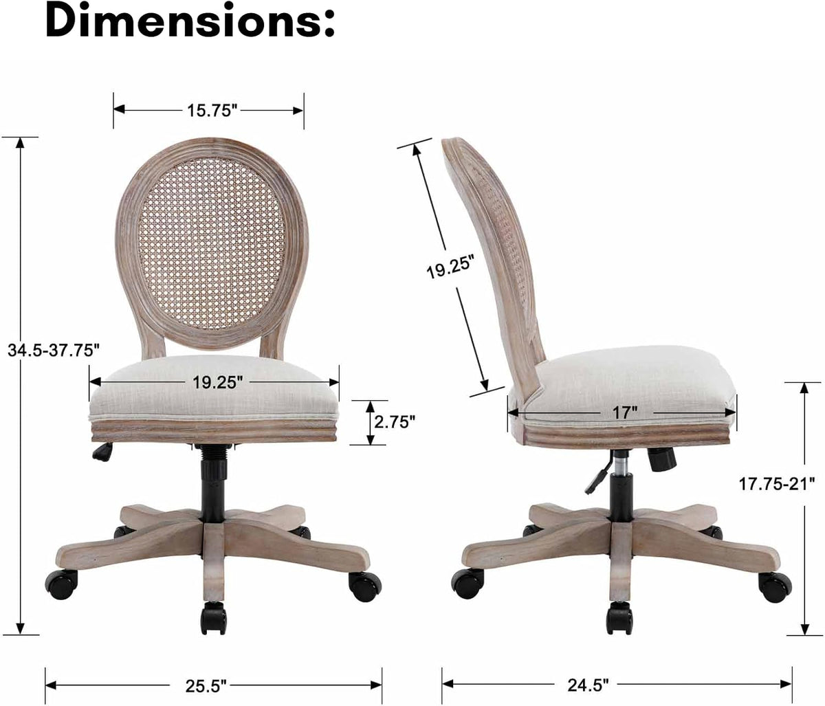 Beige Rattan Linen Swivel Office Chair