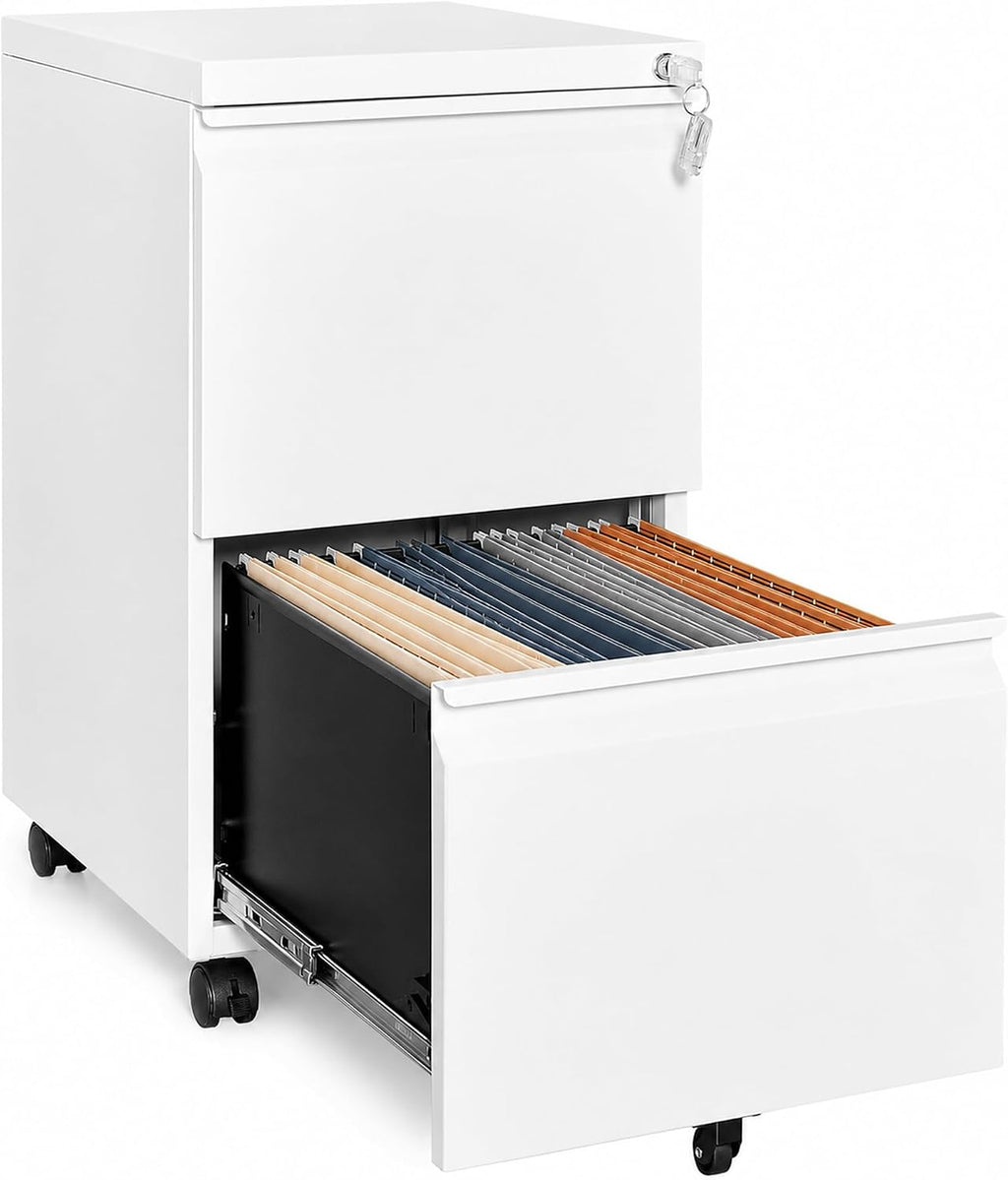 White 2-Drawer Locking Rolling File Cabinet