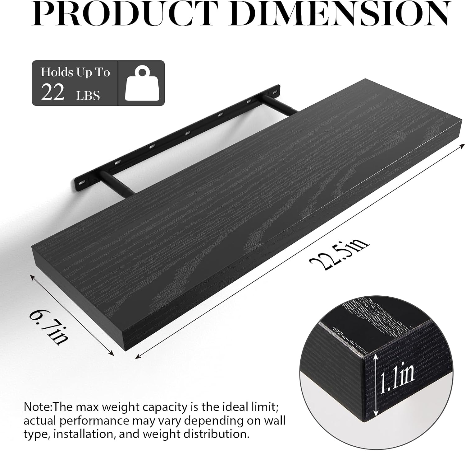 Black Rustic Wood Floating Wall Shelves