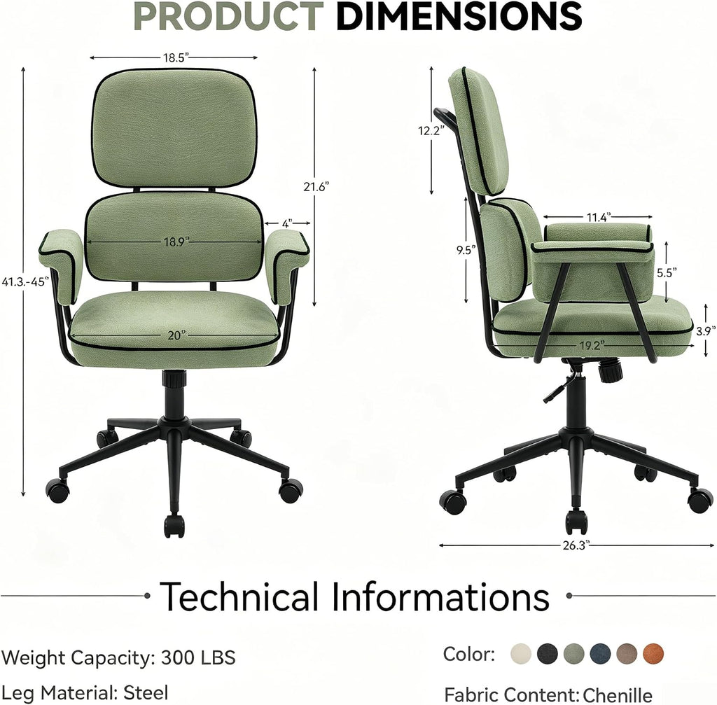 Green Chenille Ergonomic Swivel Office Chair