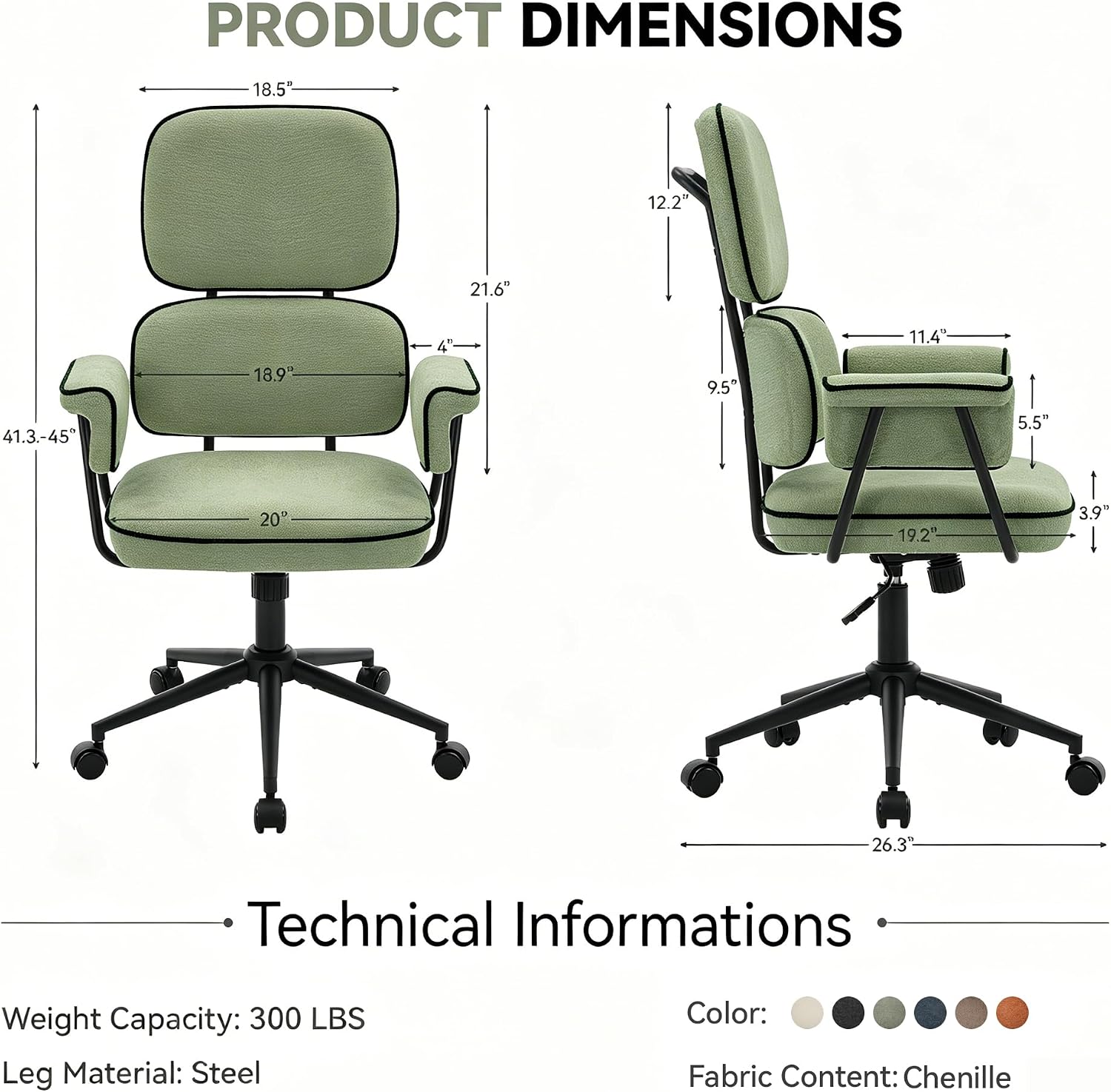 Green Chenille Ergonomic Swivel Office Chair