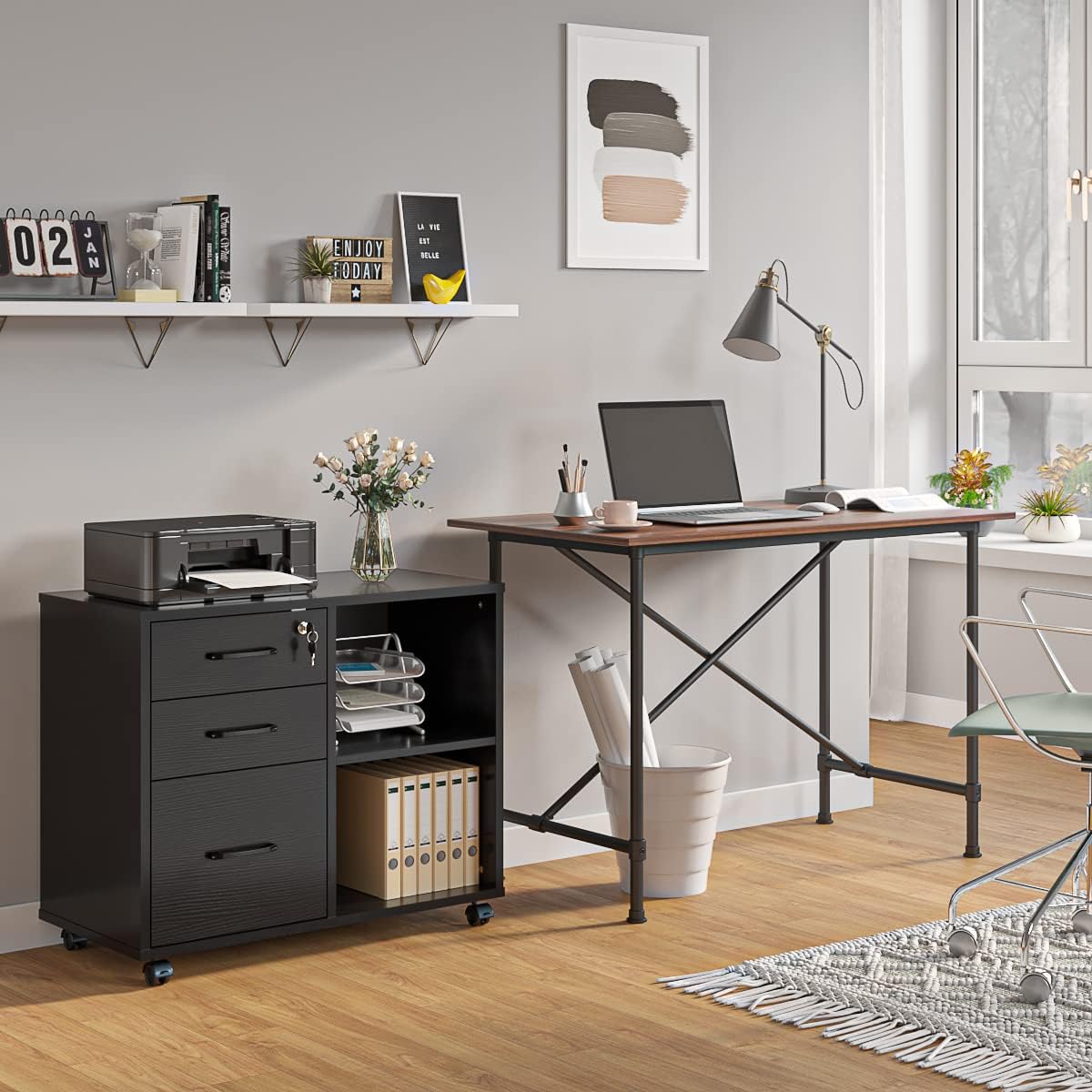 Black 3-Drawer Rolling Lateral File Cabinet