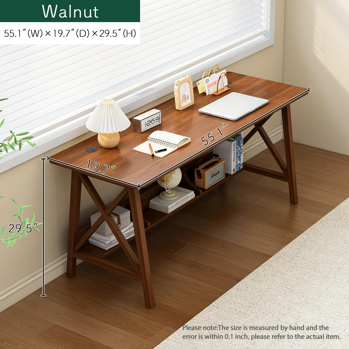 Walnut 55" Desk with Storage Shelf