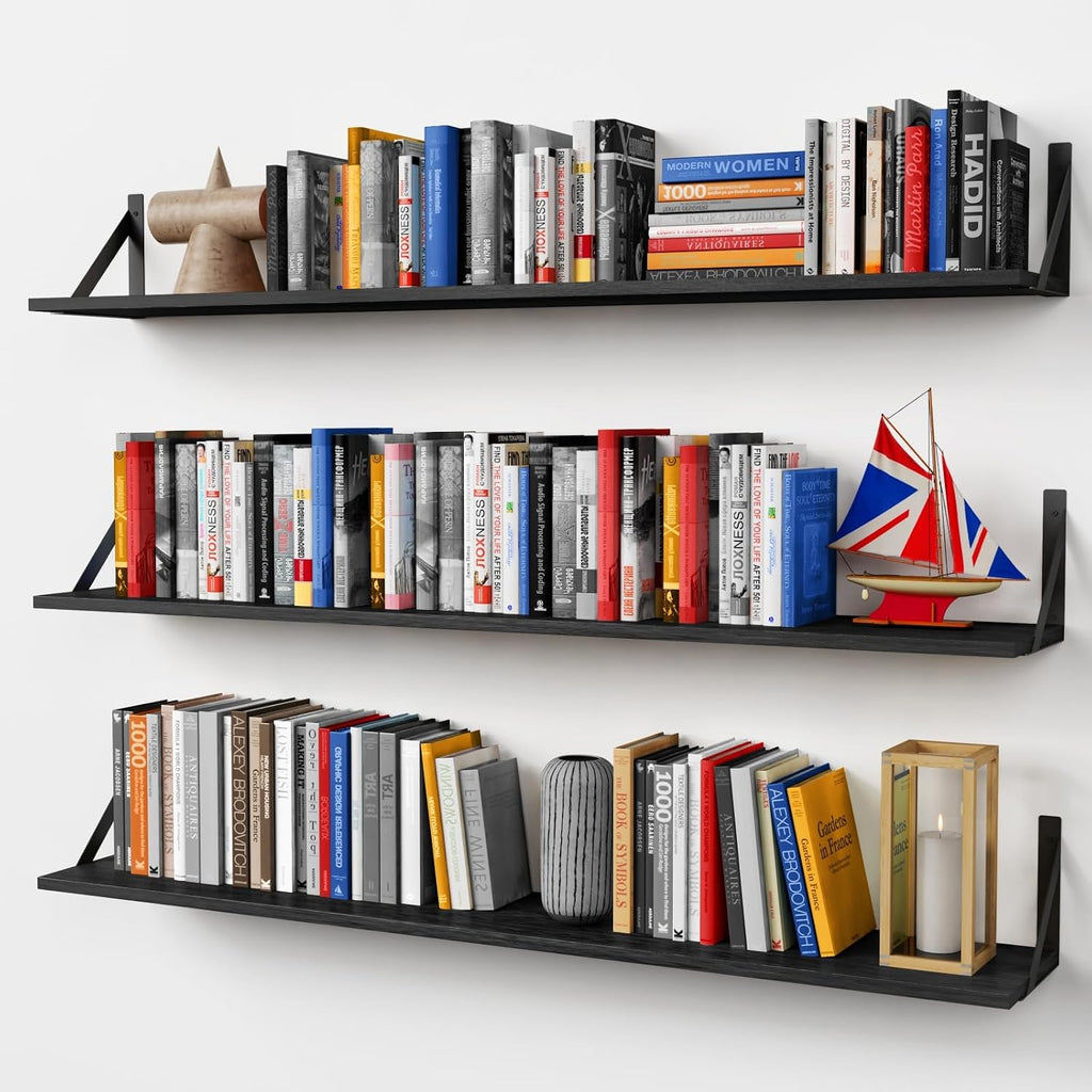48 Inch Black Floating Wall Shelves Set