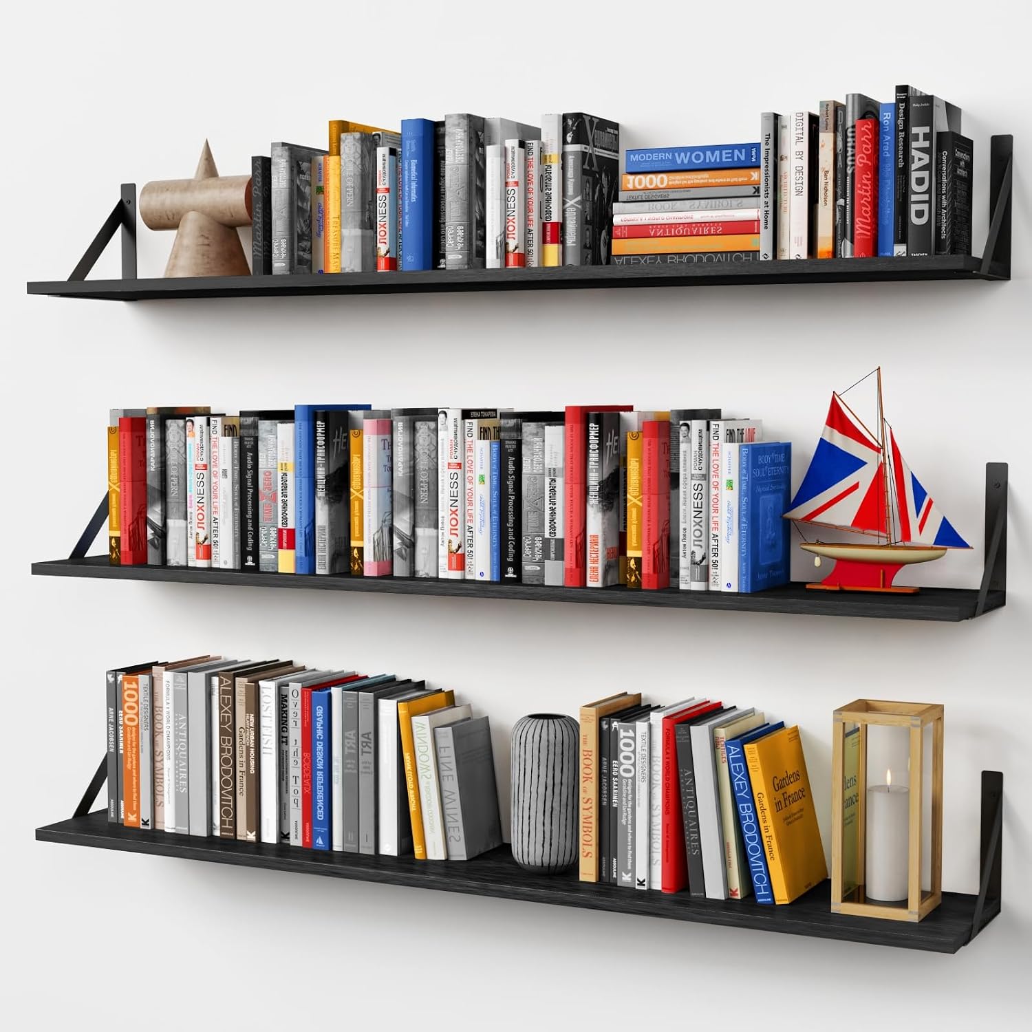48 Inch Black Floating Wall Shelves Set