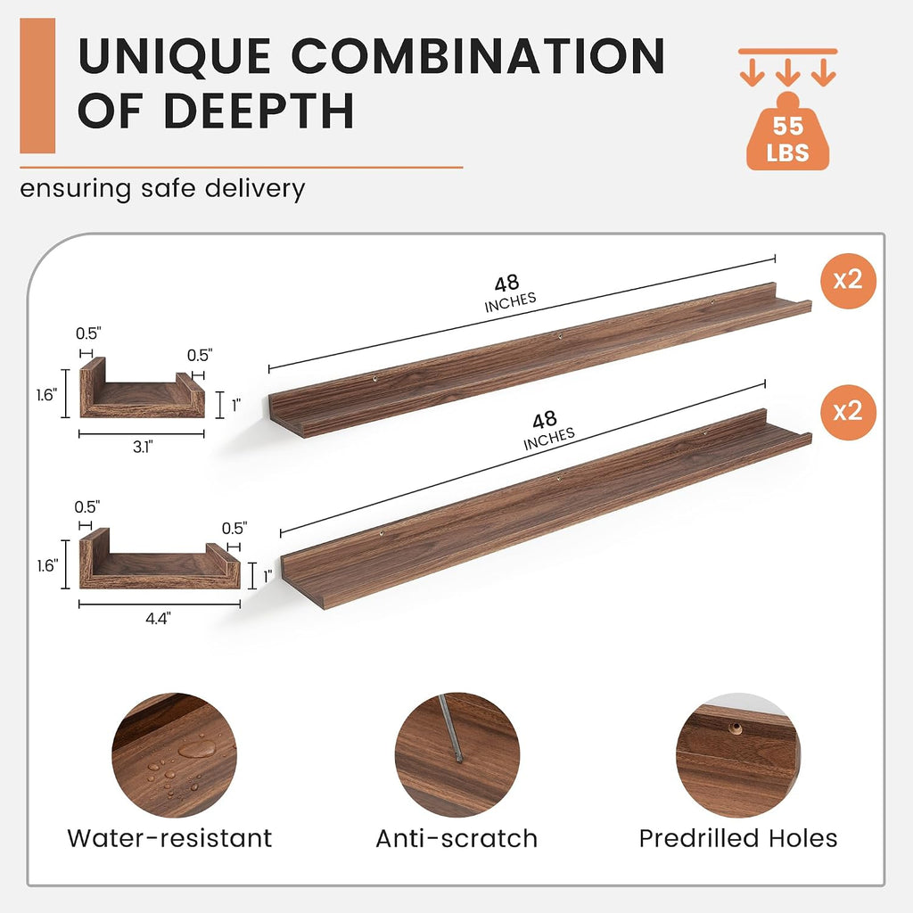 48" Wall Picture Ledge Shelves Set