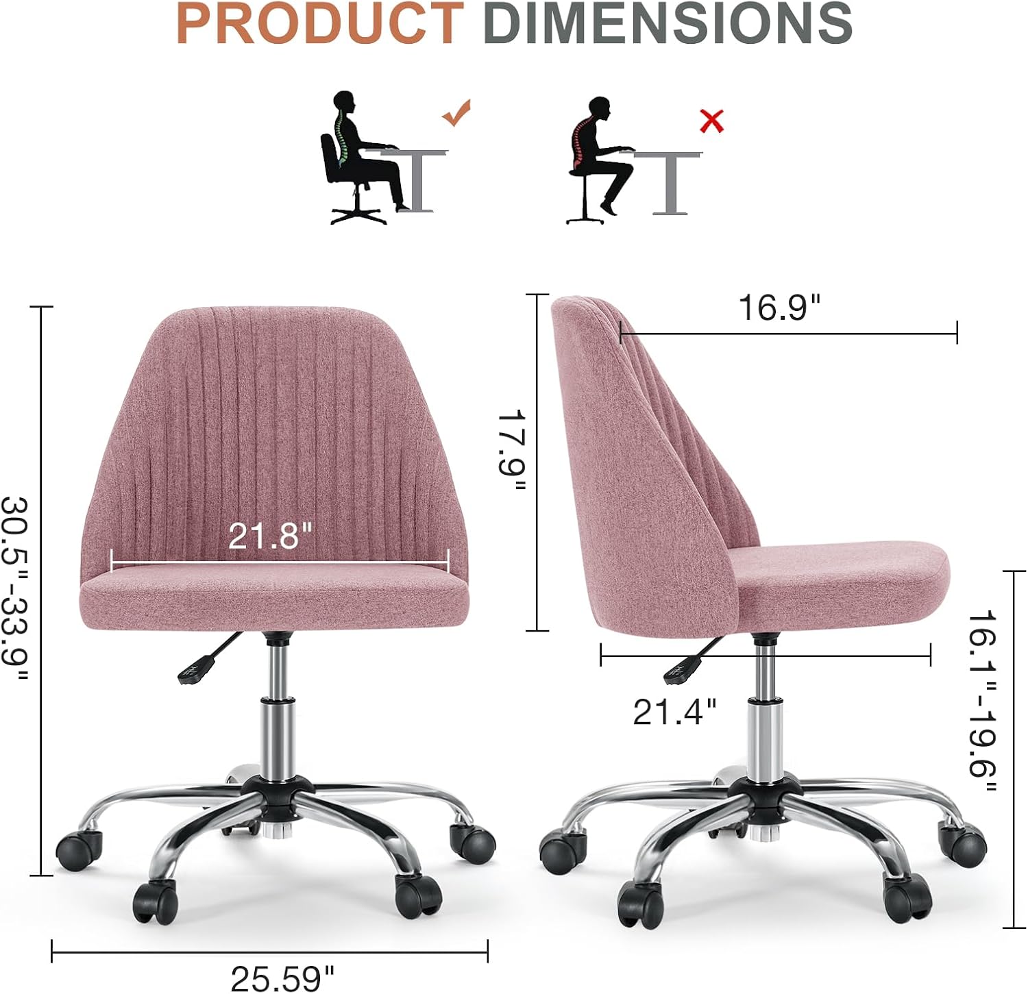 Blush Wide Armless Swivel Office Chai