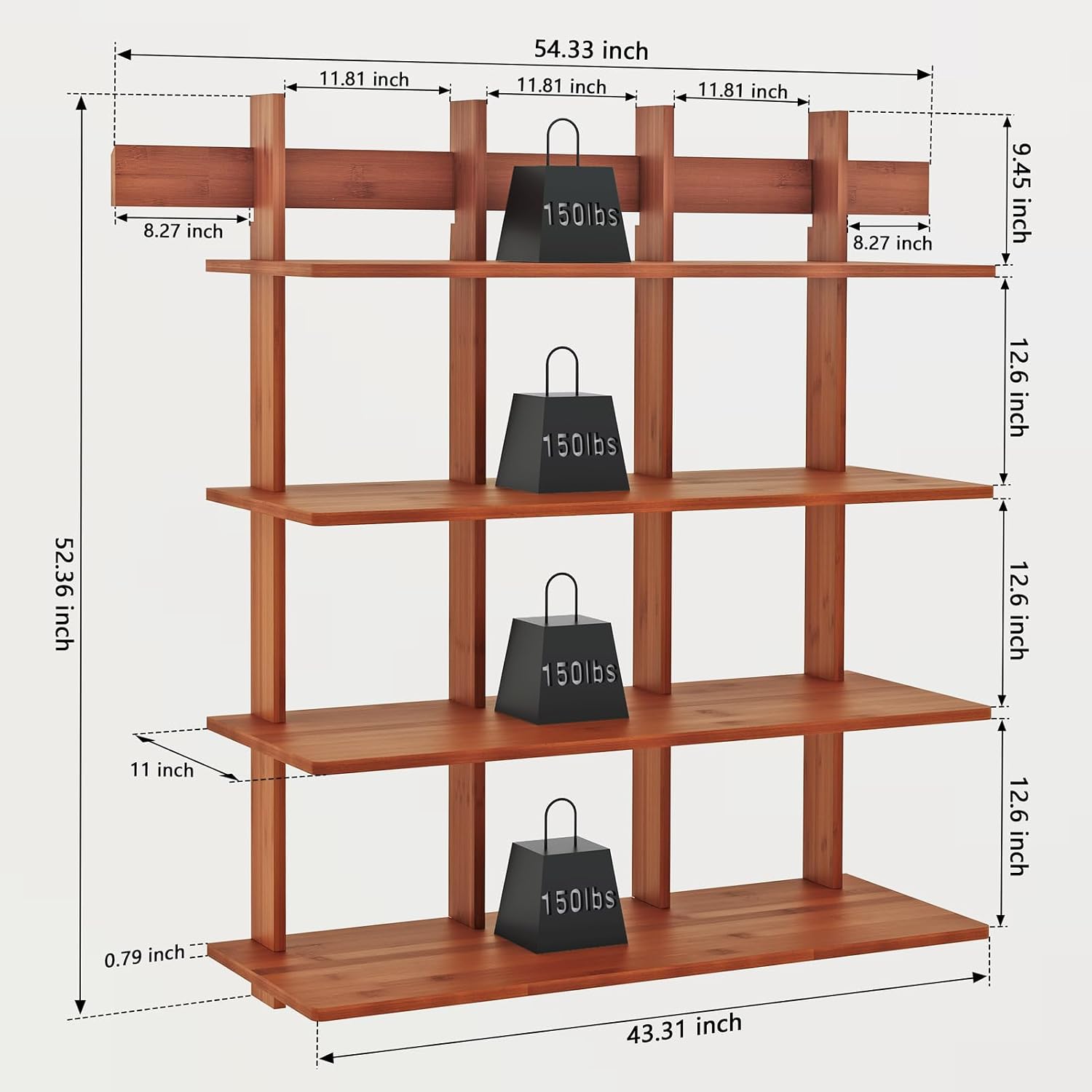 4-Tier Bamboo Rustic Brown Bookshelf