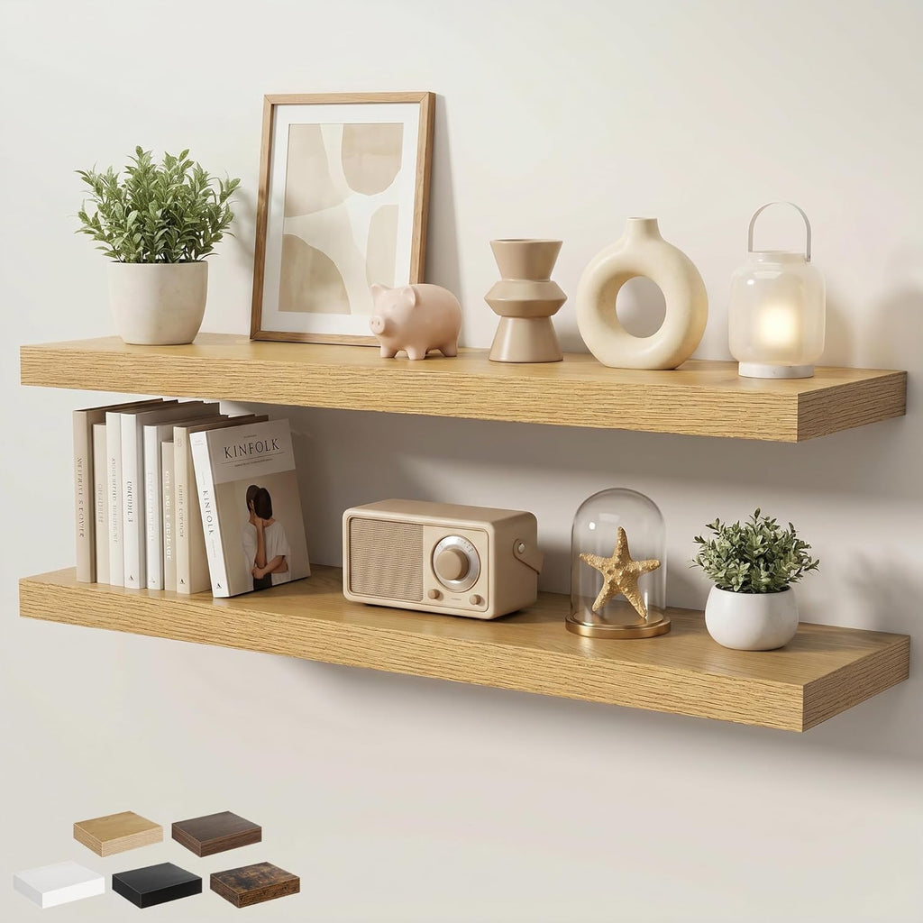 Oak Deep Floating Wall Shelves 2 Pack