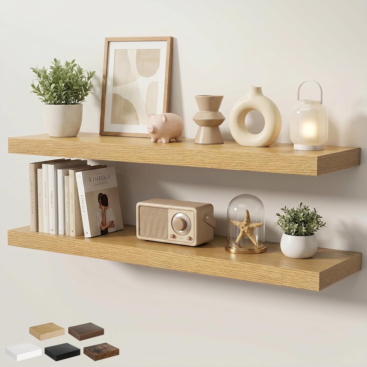 Oak Deep Floating Wall Shelves 2 Pack