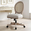 Beige Rattan Linen Swivel Office Chair