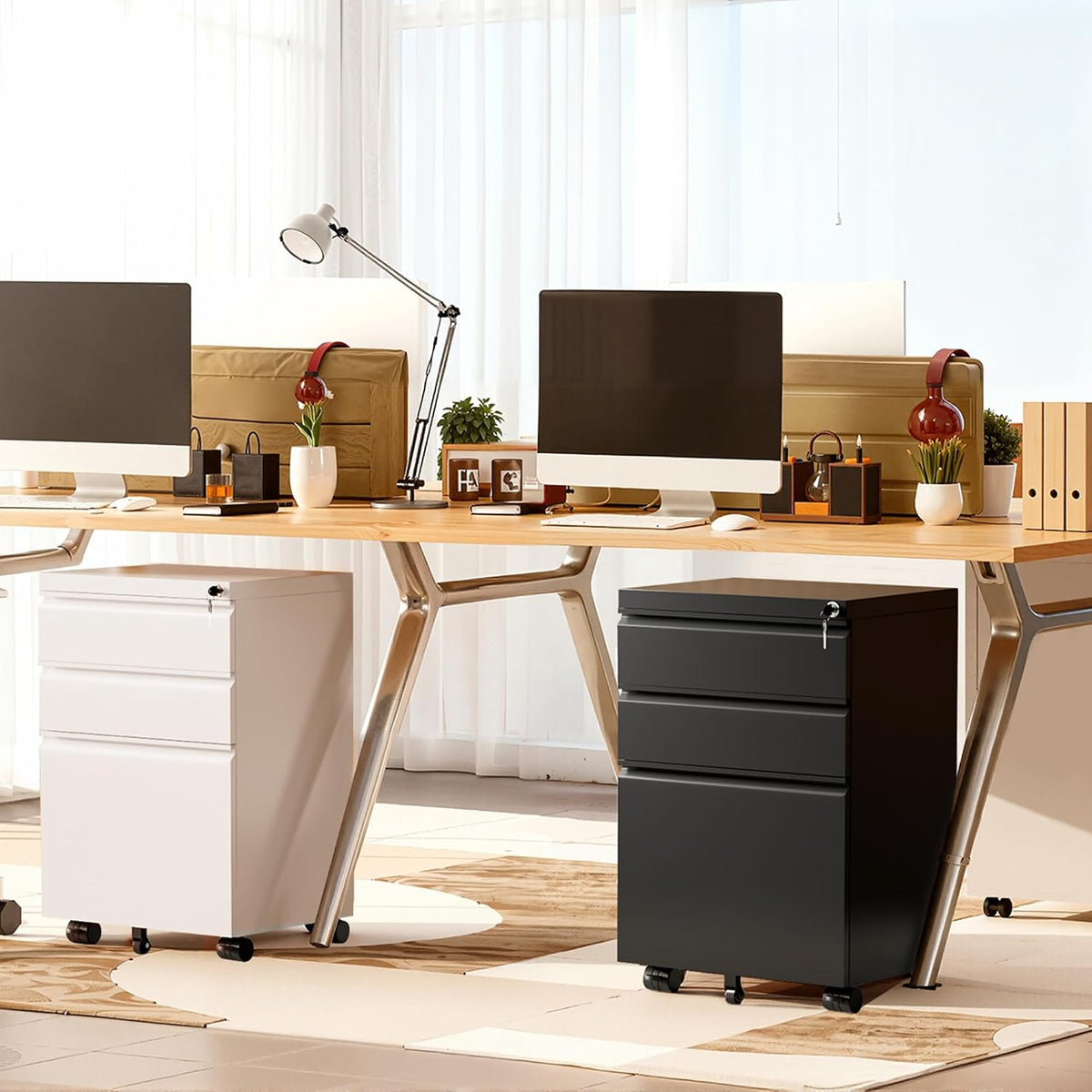 Black 3-Drawer Metal Rolling File Cabinet