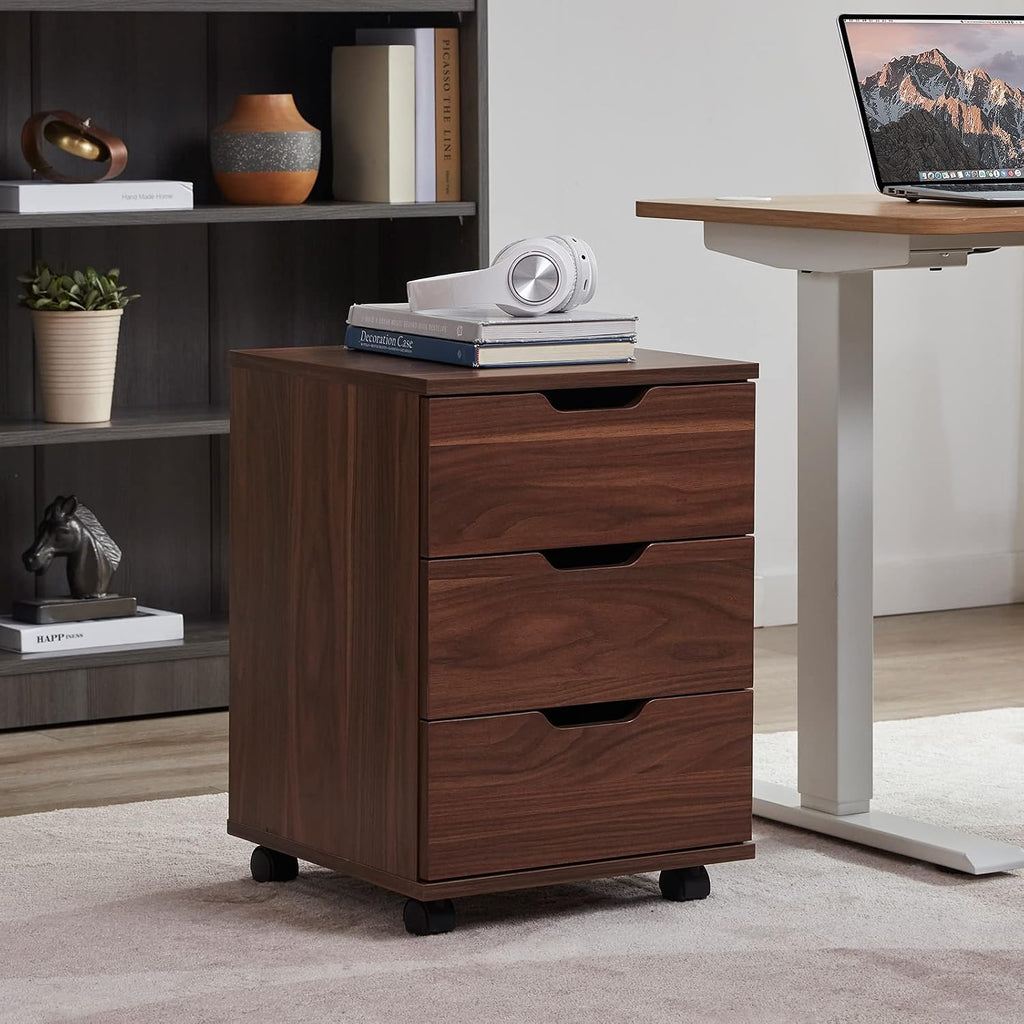 Brown 3-Drawer Mobile Wood File Cabinet