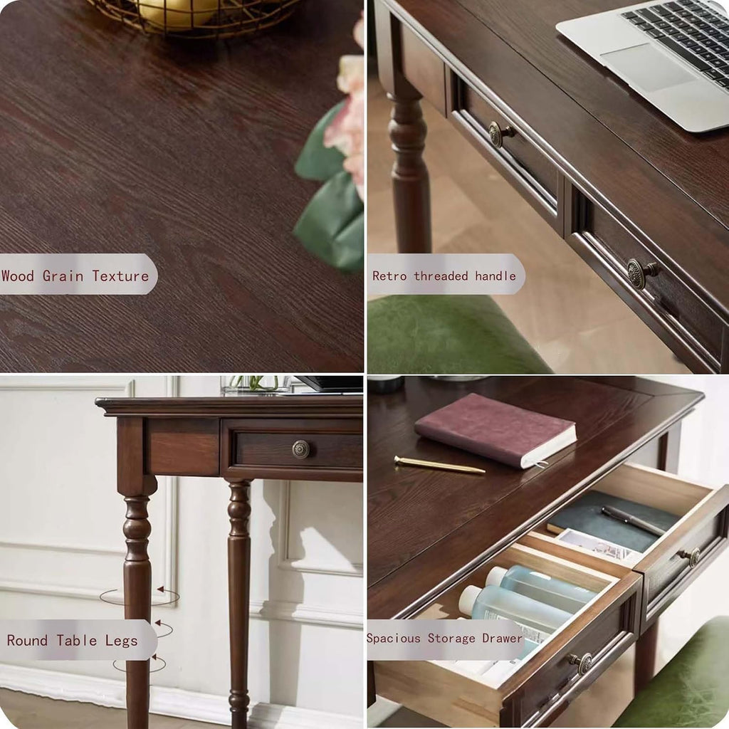 Walnut 47" Wood Desk with Drawers