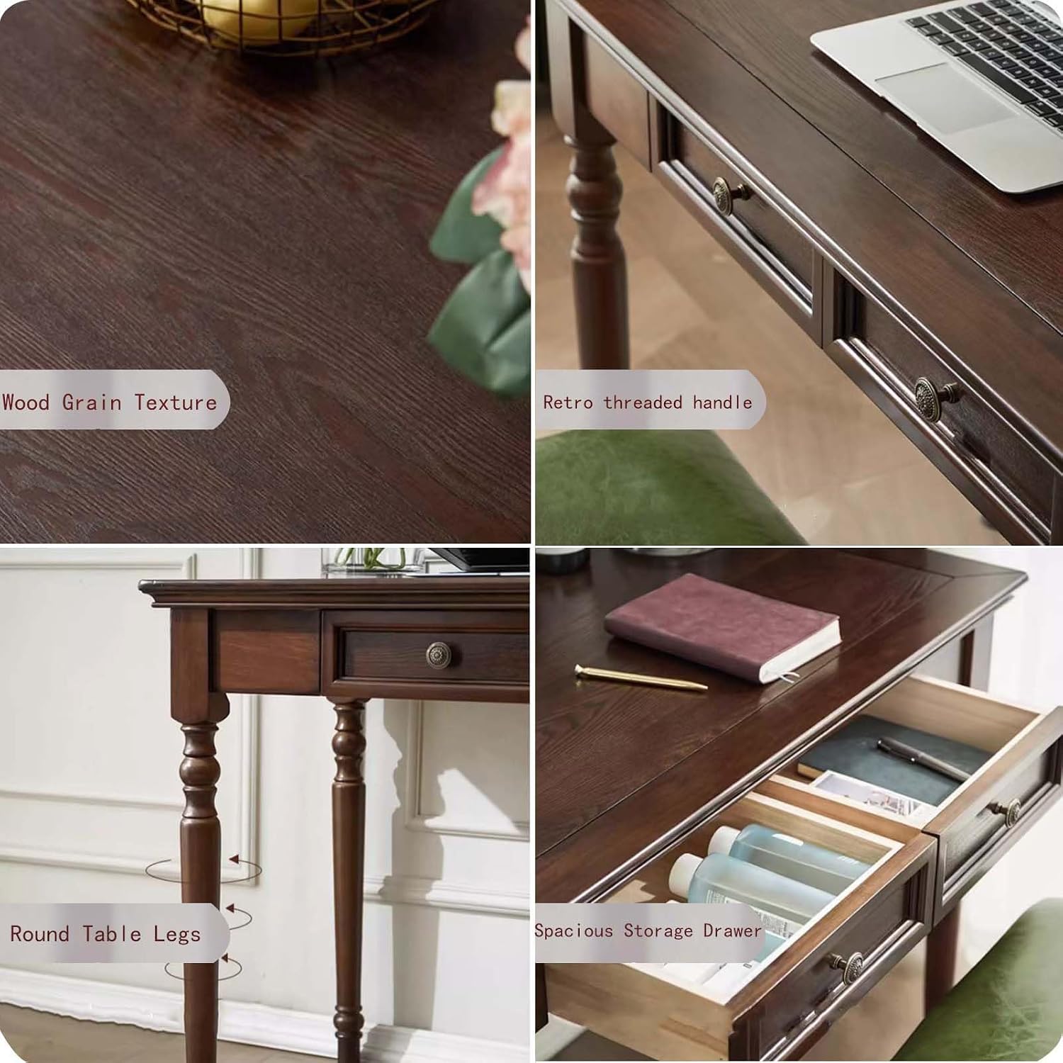 Walnut 47" Wood Desk with Drawers