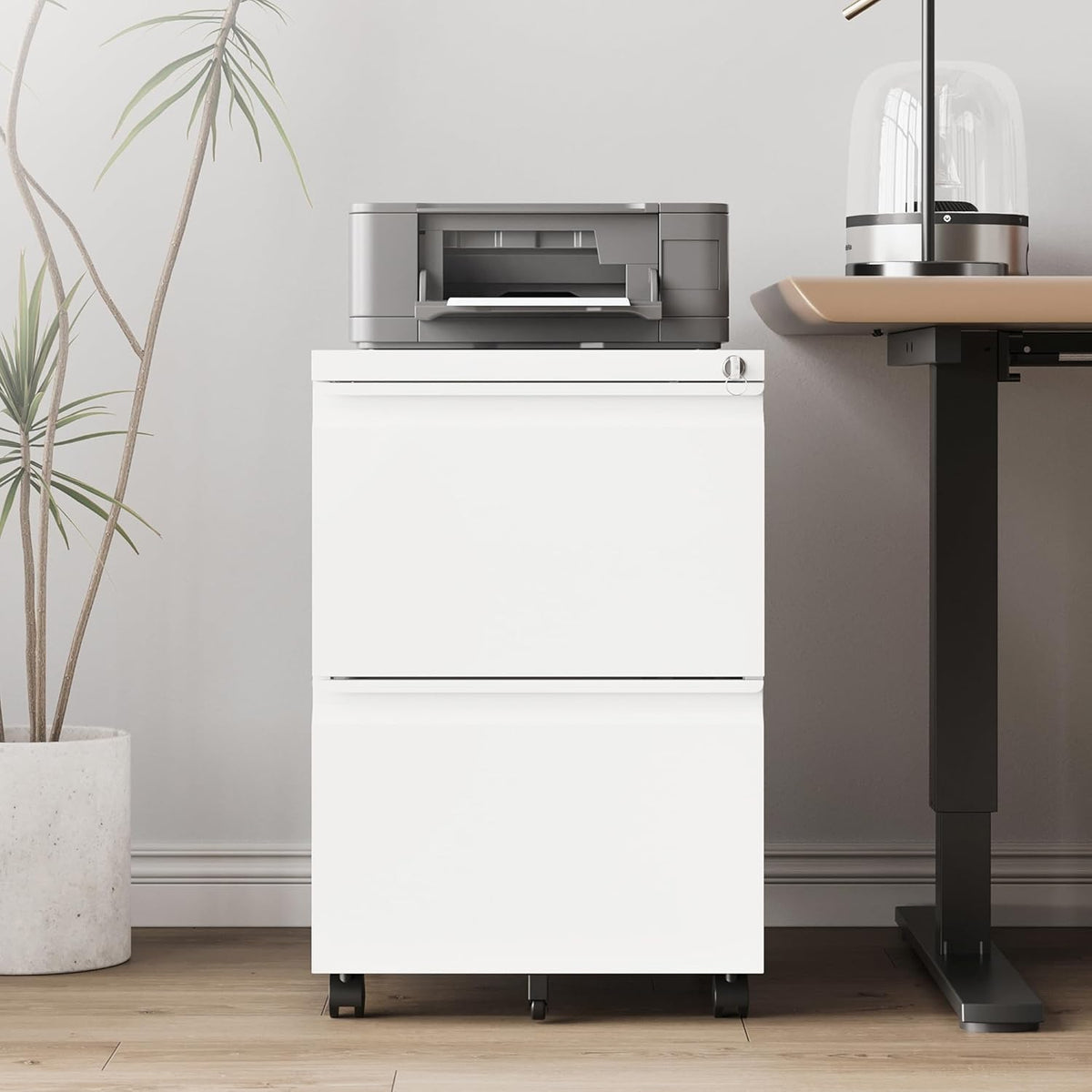 White 2-Drawer Locking Rolling File Cabinet
