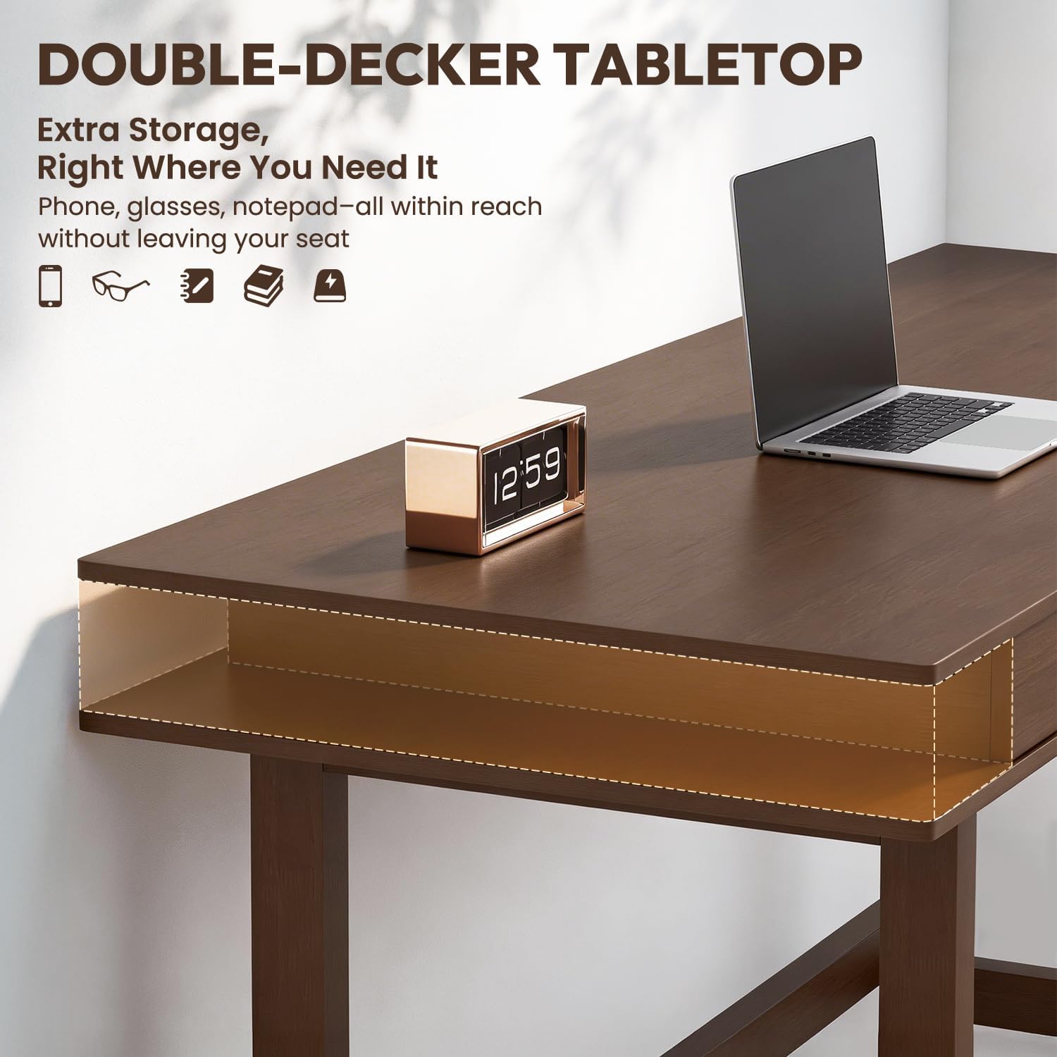Walnut 60" Dual-Top Wood Desk