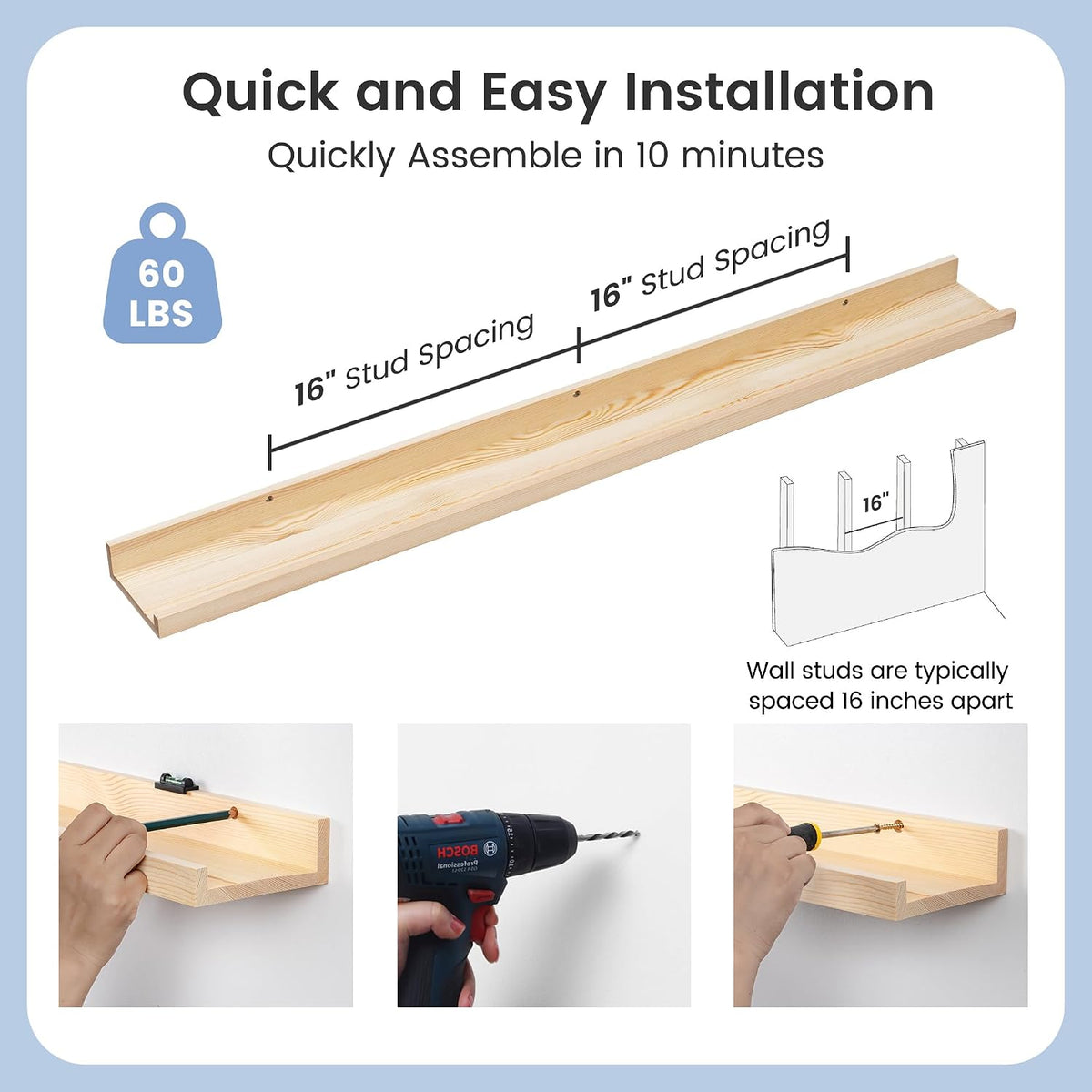 Natural Pine 48" Wall Ledge Shelves 2Pack