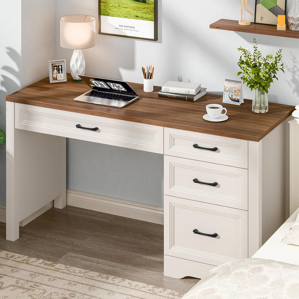 White Farmhouse Desk with File Drawer