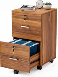 Walnut 2-Drawer Locking Rolling File Cabinet