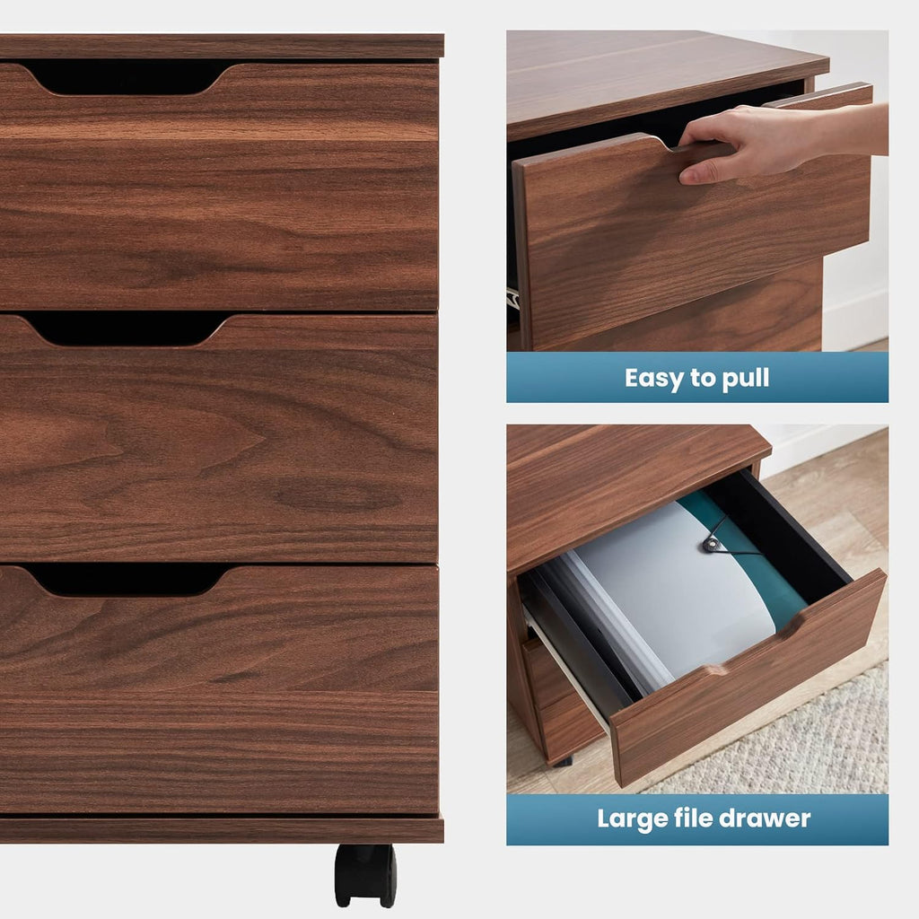 Brown 3-Drawer Mobile Wood File Cabinet
