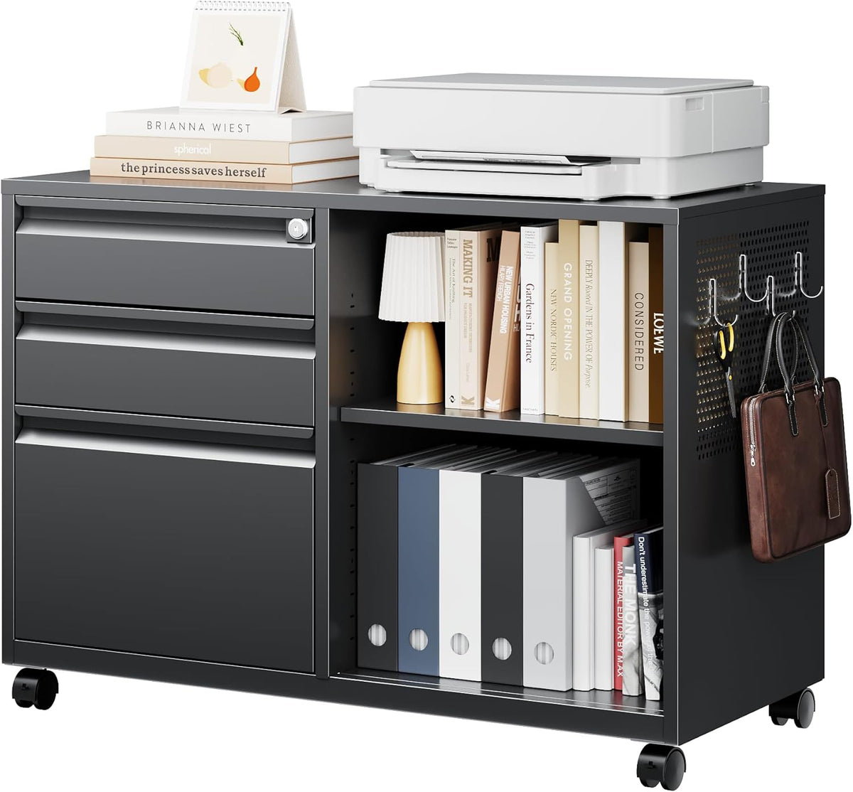 Black 3-Drawer Locking Rolling File Cabinet