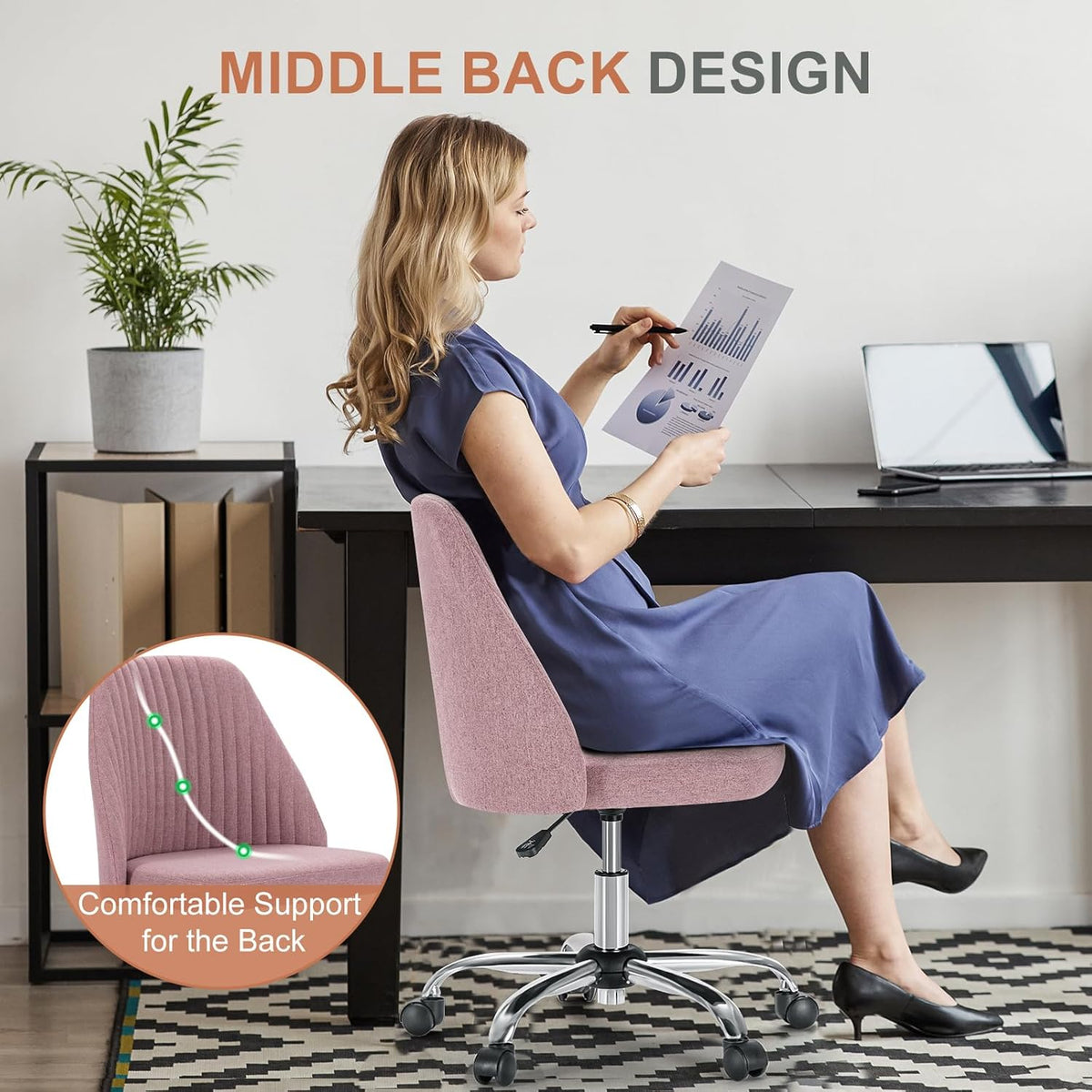 Blush Wide Armless Swivel Office Chai
