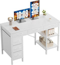 White 47" Desk with Drawers & Shelves