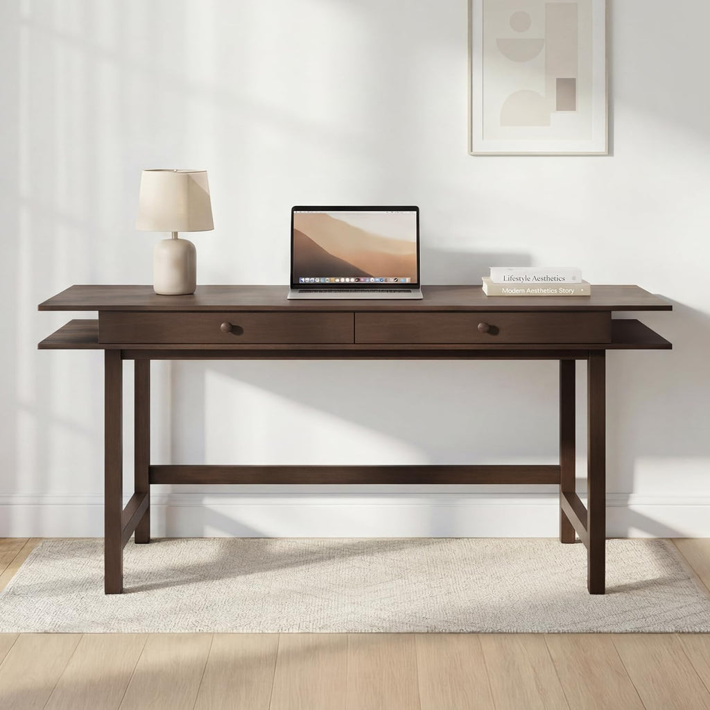 Walnut 60" Dual-Top Wood Desk