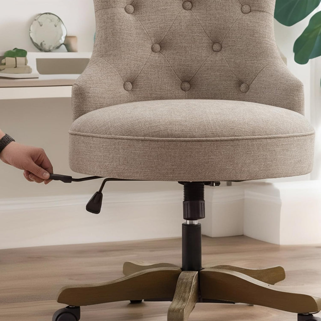 Brown Linen Armless Swivel Office Chair