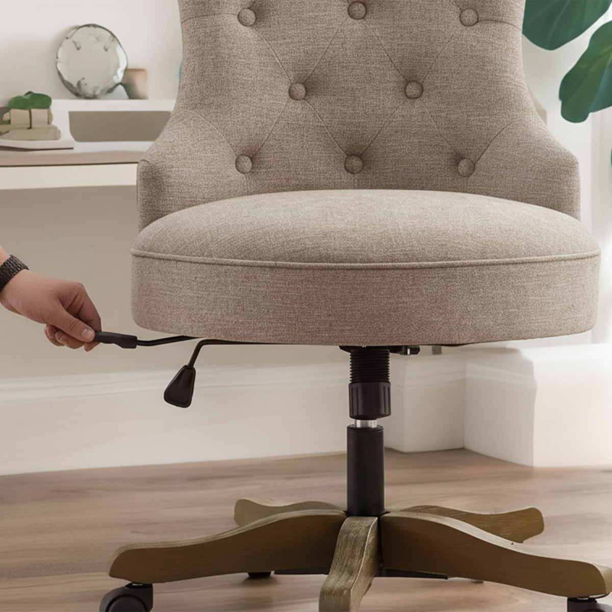 Brown Linen Armless Swivel Office Chair