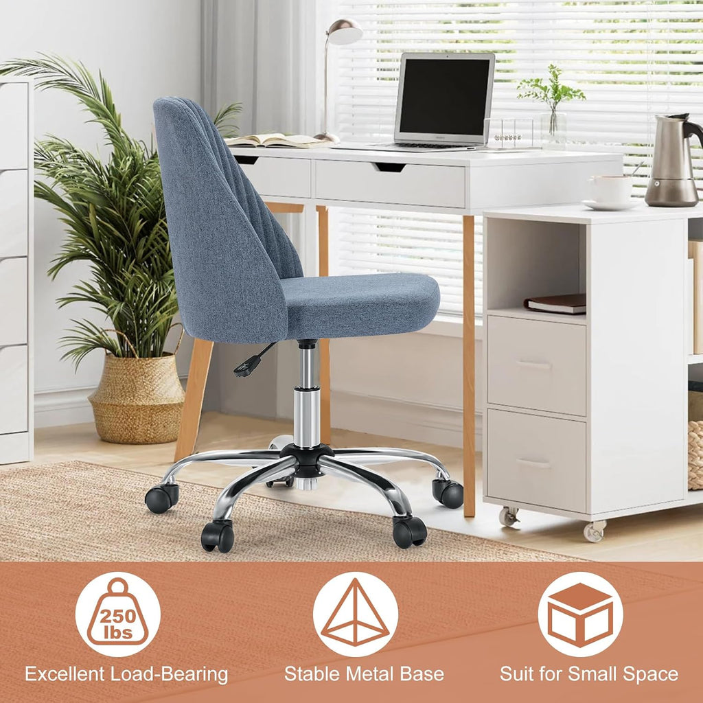 Blue Wide Armless Swivel Office Chair