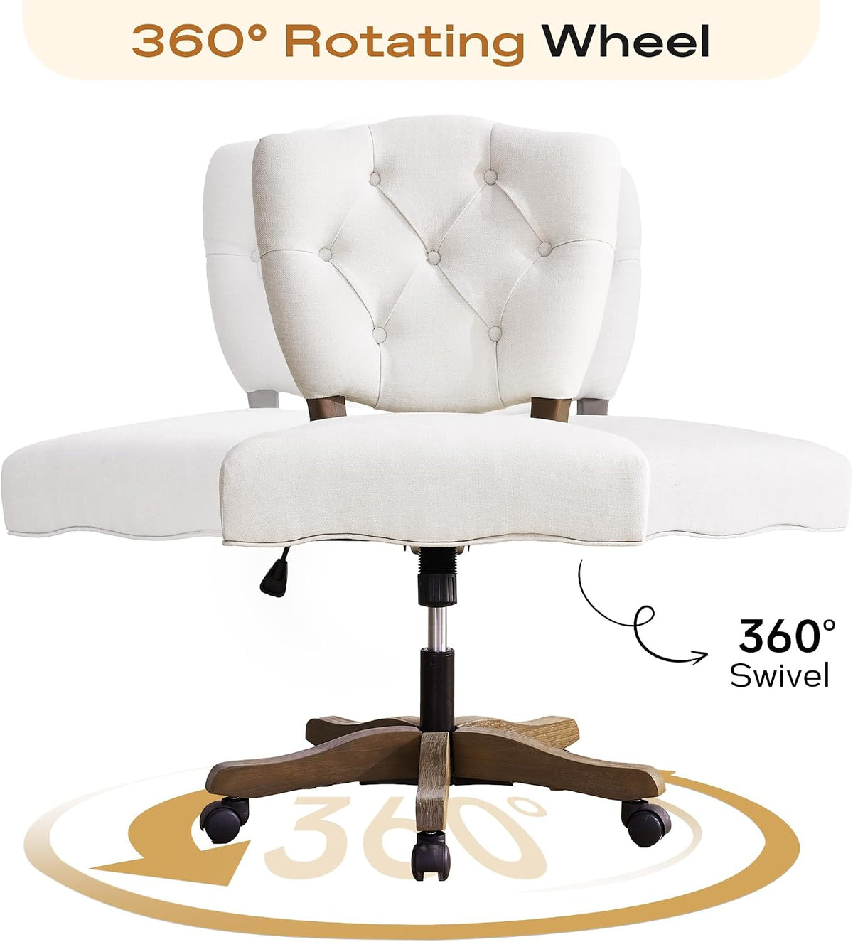 Beige Chenille Tufted Swivel Desk Chair