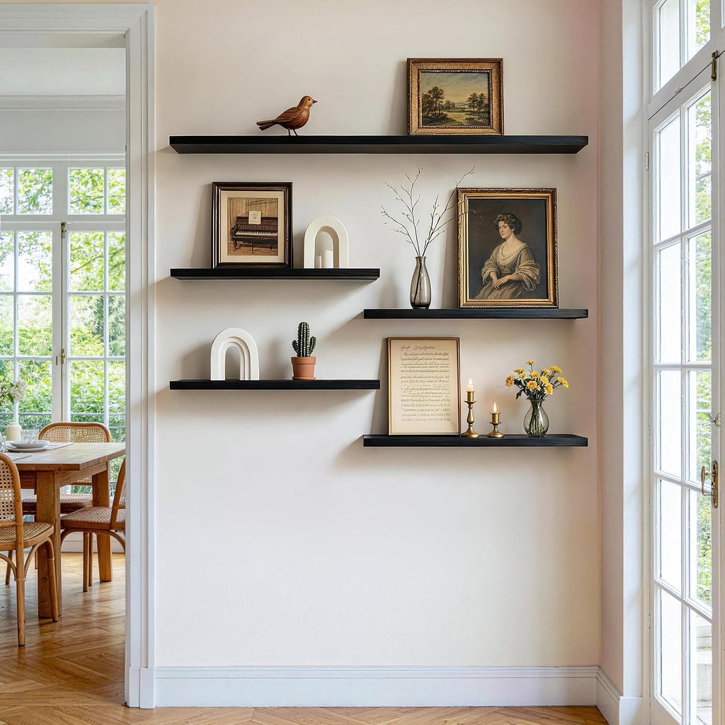 Black Rustic Wood Floating Wall Shelves