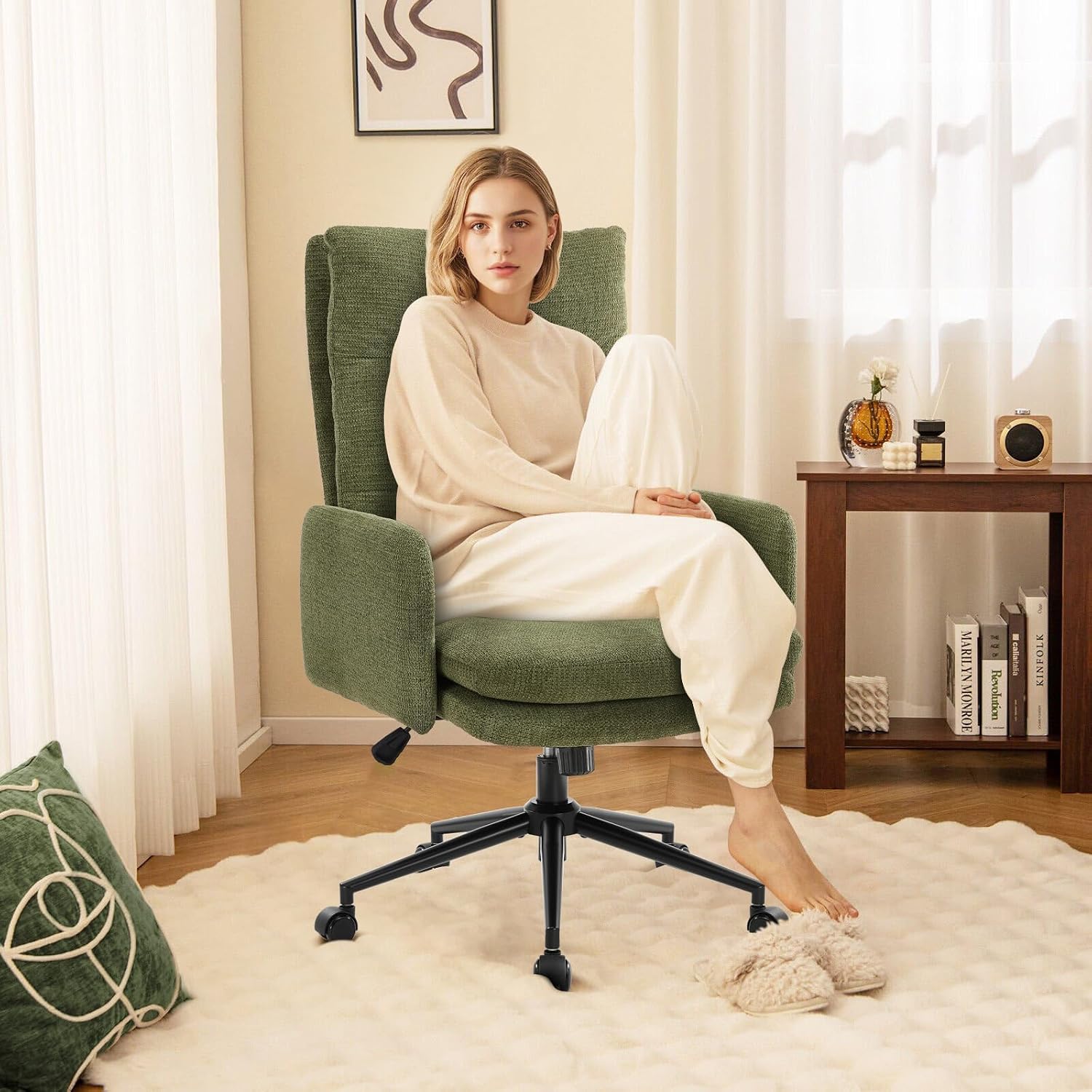 Green Cashmere High-Back Swivel Office Chair