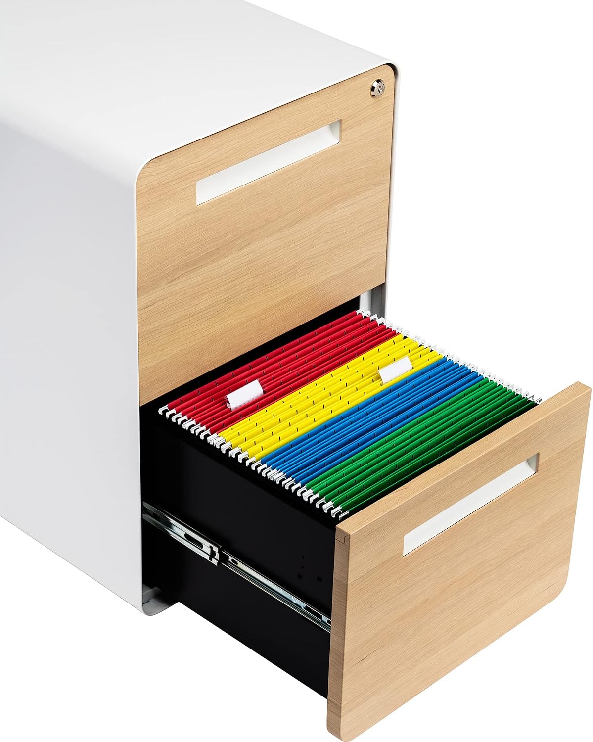 White Wood 2-Drawer Locking File Cabinet