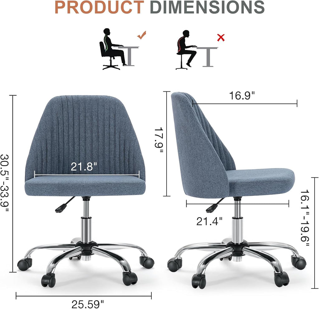 Blue Wide Armless Swivel Office Chair