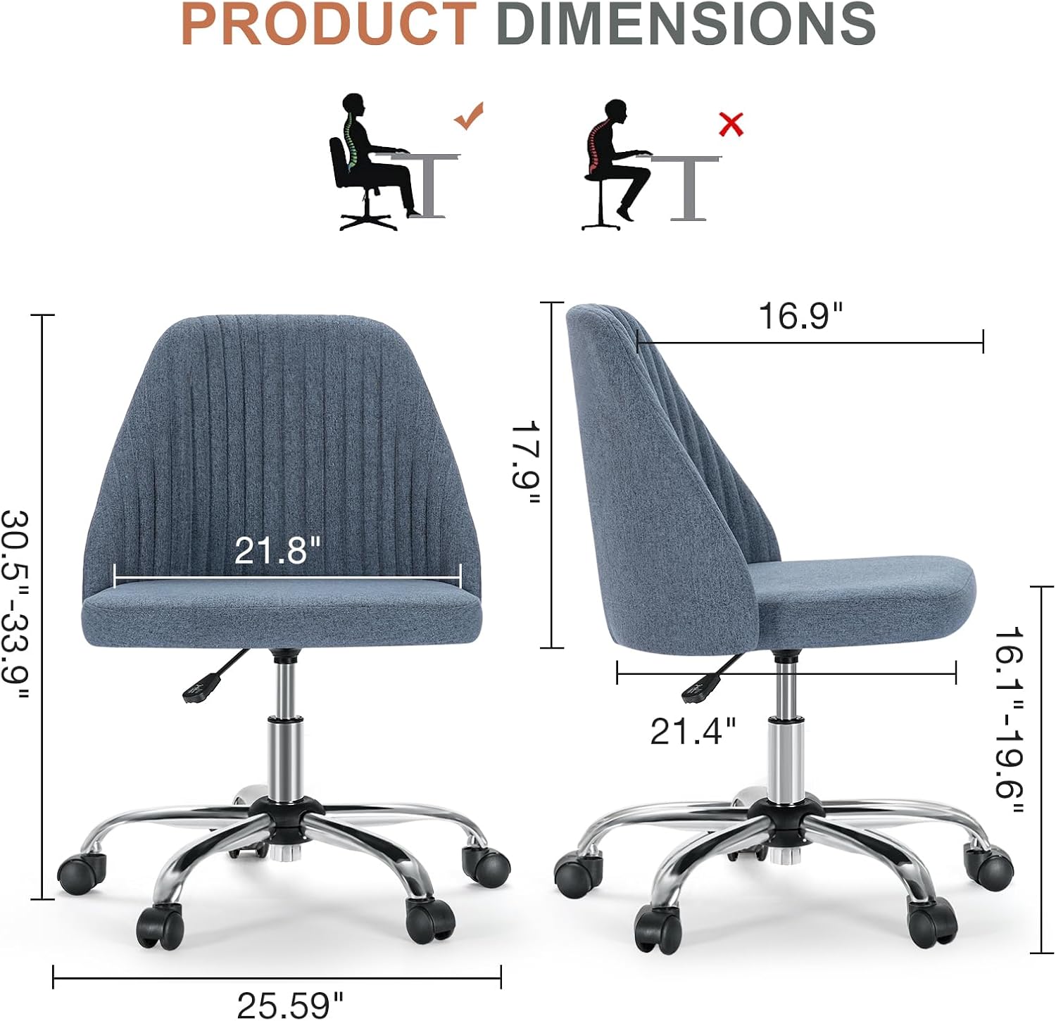 Blue Wide Armless Swivel Office Chair