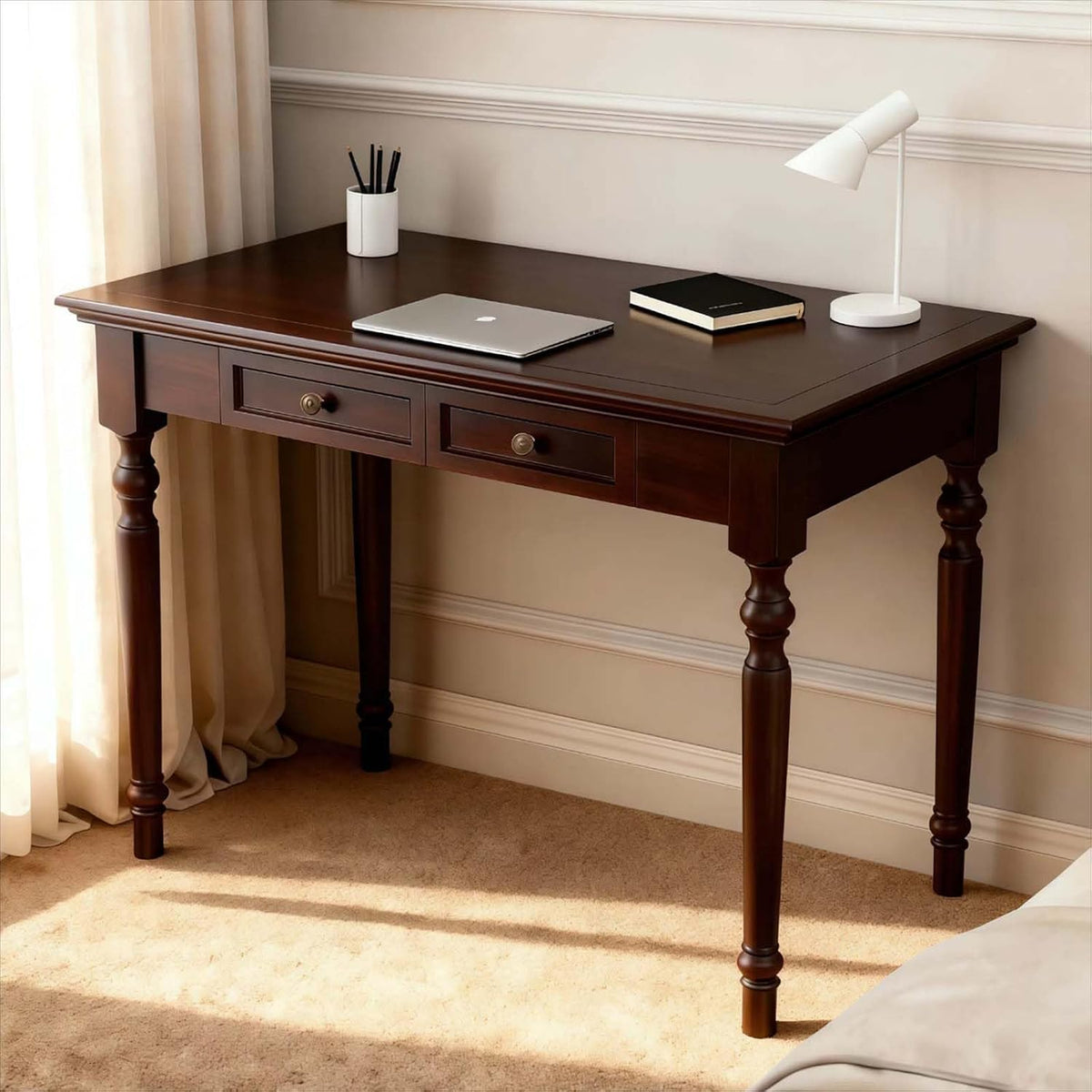 Walnut 47" Wood Desk with Drawers