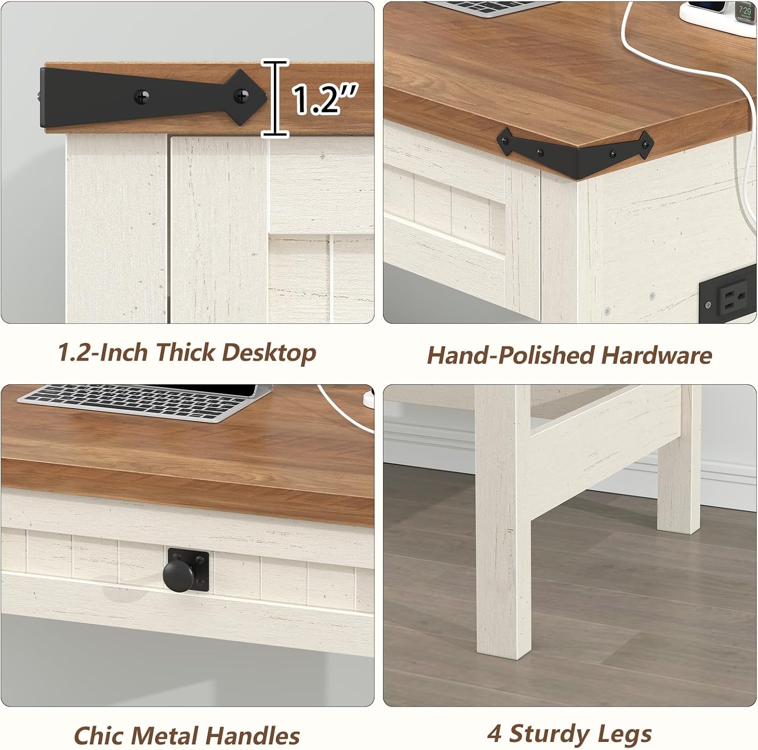 White 39" Desk with Drawers & Outlets