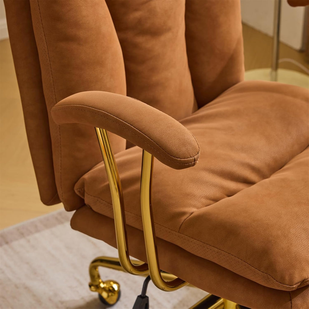 Brown Suede Swivel Desk Chair Gold Base