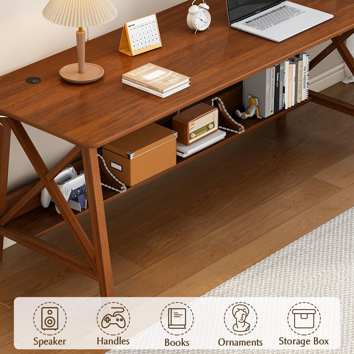 Walnut 55" Desk with Storage Shelf